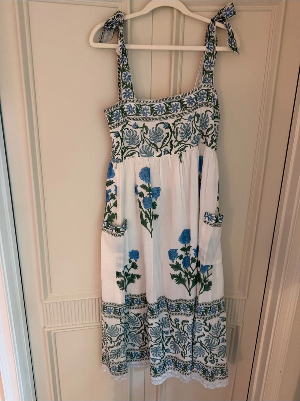 Juliet Dunn London: White Floral Sundress with Blue & Green Accents - Picture 5 of 6